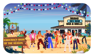 Animated beach party scene for a branded video