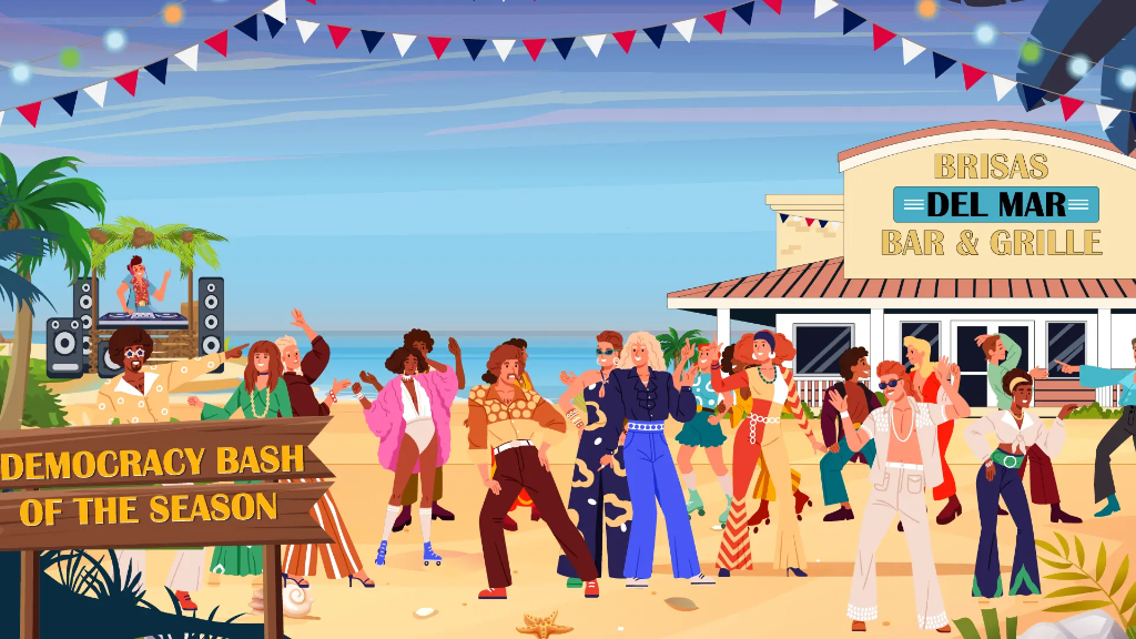 Animated beach party scene for a branded video