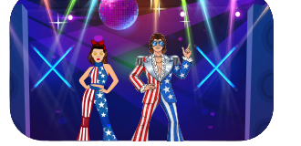 Custom animated characters on a disco stage