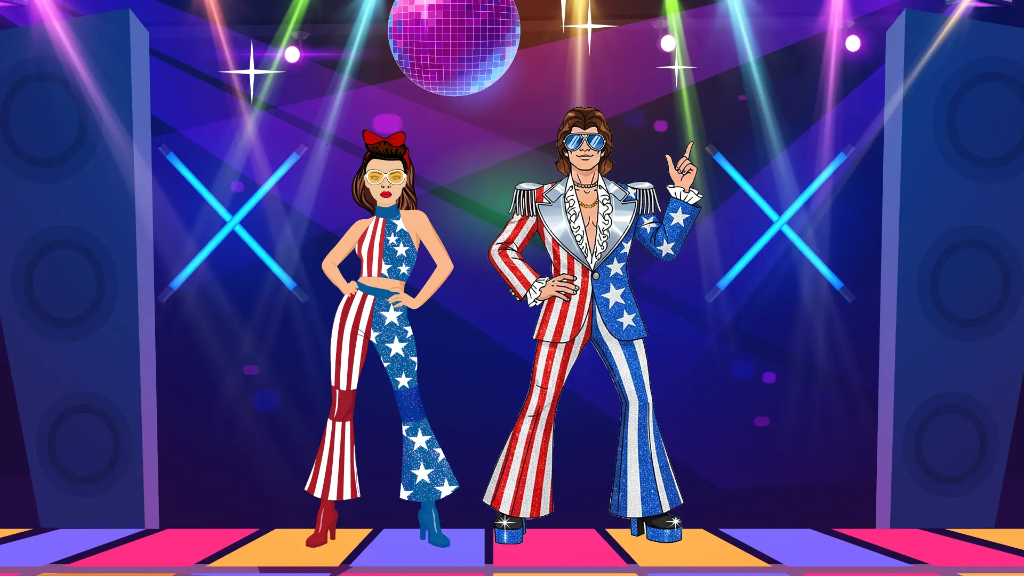 Custom animated characters on a disco stage
